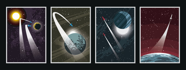 Space Illustrations. Space Rockets, Planets, Stars, Deep Space Background © koyash07