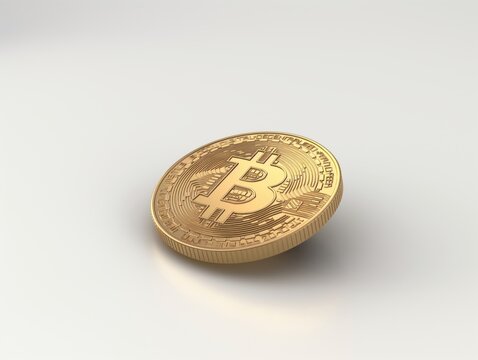 Isometric view of a golden Bitcoin isolated on white background