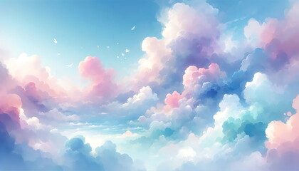 Fototapeta na wymiar Pastel watercolor abstract sky and clouds background