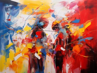 Artist Creates Vibrant Abstract Painting in Studio, Present Day