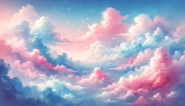 Pastel watercolor abstract sky and clouds background