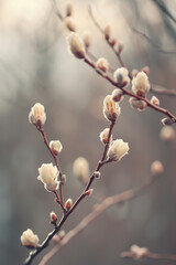 Branches of blooming spring trees. Blooming tree buds