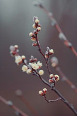 Branches of blooming spring trees. Blooming tree buds