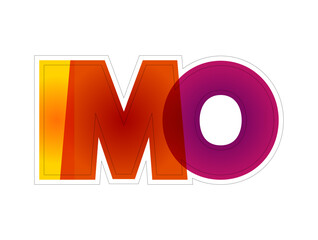 IMO - in my opinion acronym, colourful text concept for presentations and reports