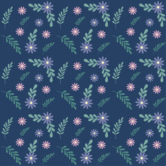 Seamless pattern with flowers on dark background