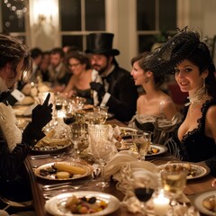 Themed party intrigue, mystery game, and guests in character