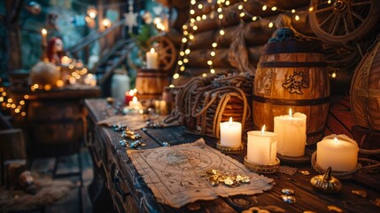 Themed party adventure, treasure map invitations, and pirate decor