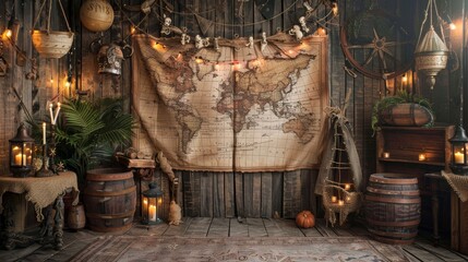 Themed party adventure, treasure map invitations, and pirate decor