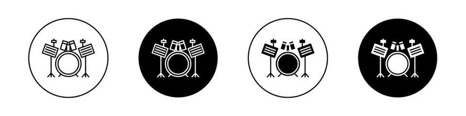 Drum Set Icon Set. Rock Band Percussion Vector Symbol in a Black Filled and Outlined Style. Rhythmic Harmony Drummer Sign.