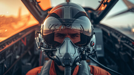 Courageous pilot prepped for flight in fighter plane  - obrazy, fototapety, plakaty