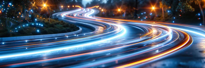 Foto op Plexiglas The Rush of the Road, A Vivid Capture of Speed and Motion, Highlighting the Energy of Nighttime Travel © SK