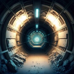 3D rendering Underground tunnel illuminated at the end. Abstract background