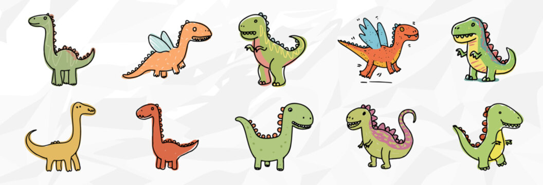 Kinder Dinozeichnungen Vektorgrafik Bundle mit verspielten Illustrationen