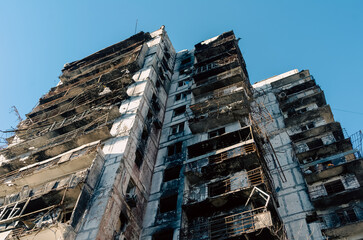 destroyed and burned houses in the city Russia Ukraine war