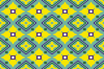 Geometric Ethnic Seamless Pattern With Yellow Flower Vintage Style. Design for background, illustration, texture, fabric, wallpaper, clothing, carpet, batik, embroidery