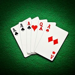 Four aces poker playing card on green felt background