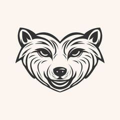 Fox Head and love logo design template vector