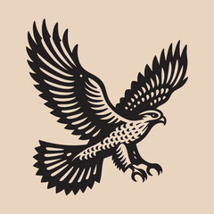 Hawk. predatory bird. Beautiful vintage engraving illustration, emblem, icon, logo, sketch. Black lines	