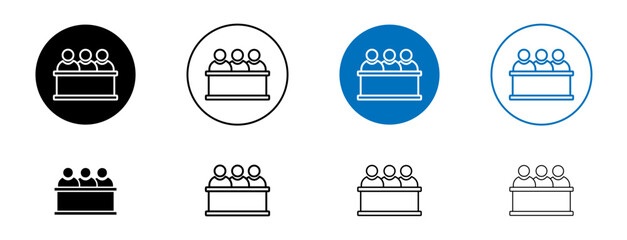 Trial by Jury Line Icon Set. Jury Meeting Panel Symbol in Black and Blue Color.