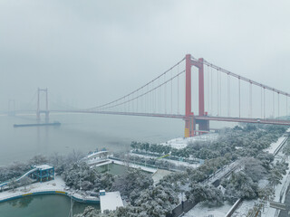 Wuhan Hanyang River Beach and South Mouth park snow scenery
