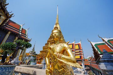 Fototapeta premium Wide angle Kinnaree in Wat Phra Kaew. Here are the main tourist attractions in Bangkok, Thailand.