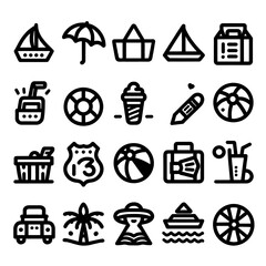 Summer icon set, Hippie icon set, line icons, Sharp bold line verson,  stock, white background, Beach Outlined Icon Set, illustration