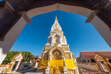 Beautiful golden-white pagoda against a clear sky