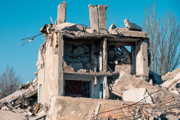 destroyed and burned houses in the city Russia Ukraine war