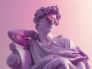 A 3D purple statue of a trendy man with sunglasses  pop art