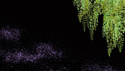 黒漆風の背景に螺鈿の藤と色砂子、和風の伝統工芸「蒔絵」のイメージ