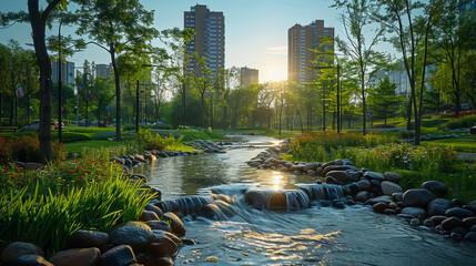 Sustainable Urban Drainage green solutions for water management - obrazy, fototapety, plakaty