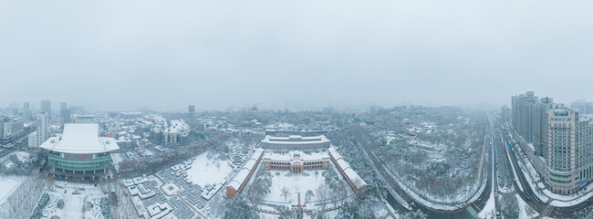 Wuhan Wuchang Yue Ma Chang Red Building Park snow scenery
