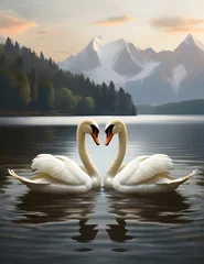 Foto op Aluminium Two swans on the lake, making heart shape Generative AI © Jaon