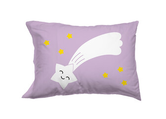 Soft pillow with printed cute shooting star isolated on white