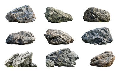 Collection of large granite boulders isolated on transparent background, Assorted rocks set with realistic textures | Generative AI