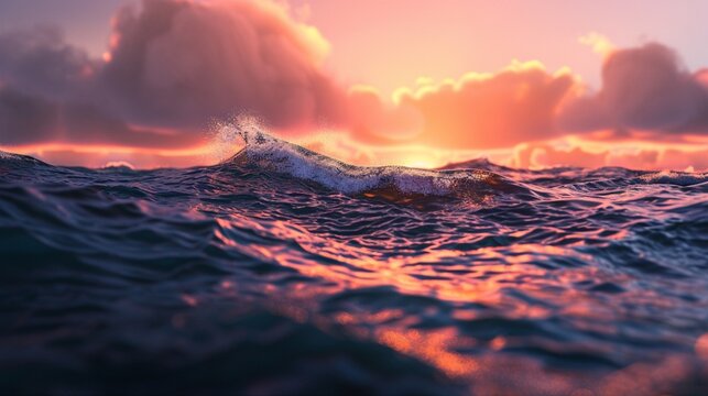 a picture of a small lonely wave in the middle of the sea, award wining photo, soft warm tone palettes, in the style of ethereal illustrations, joyful celebration of nature,