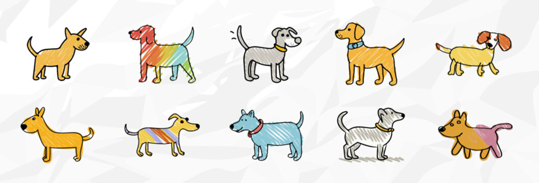 Hundezeichnungen wie von Kindern gemalt: Vektorgrafik-Bundle mit verspielten Illustrationen