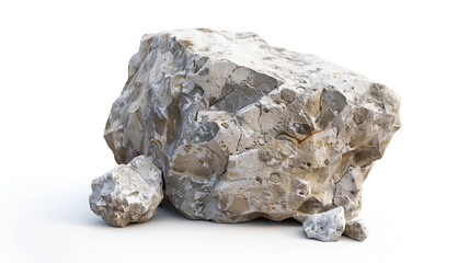 Large boulder isolated on white background, Eroded rock with realistic texture | Generative AI