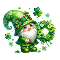 Leprechaun with Shamrock Wreath Celebrating Spring
