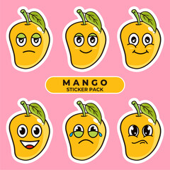 Vector illustration of kawii mango cartoon pack stickers, perfect for business label stickers, etc