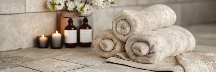 Spa Day Tranquility, A Collection of Soft Towels and Wellness Essentials, Inviting Relaxation and Care