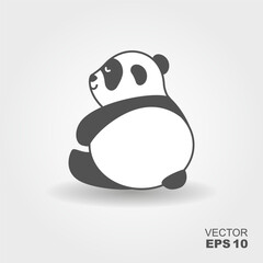 Cute panda is sitting with his back. Simple flat icon with shadow