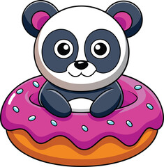 cute panda and donut vector design, cute panda donut vector design illustration, Funny panda on donut