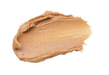 Smear of tasty nut butter isolated on white, top view