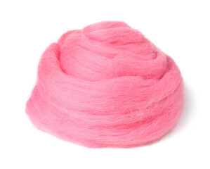 One pink felting wool isolated on white