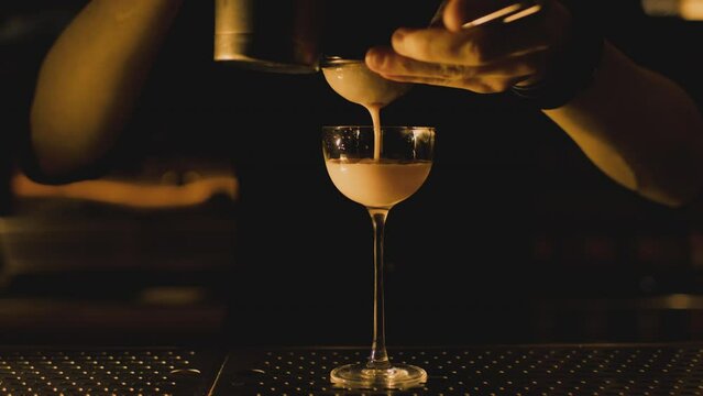 Bartender makes elegant cocktail tonight