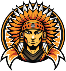 native man mascot logo, native man vector art, Indian Warrior Mascot logo, Apache Indian  mascot e sport logo design character for gaming and sport logo