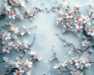 AI sfondo blu con fiori di ciliegio 04