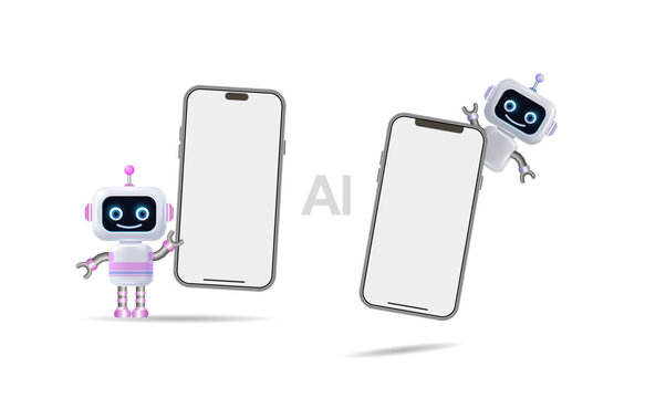 
3d chatbot. Artificial intelligence. The layout of a realistic smartphone, 
a template for the design. Vector image
