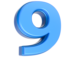 Blue Number 9 3D Rendering
